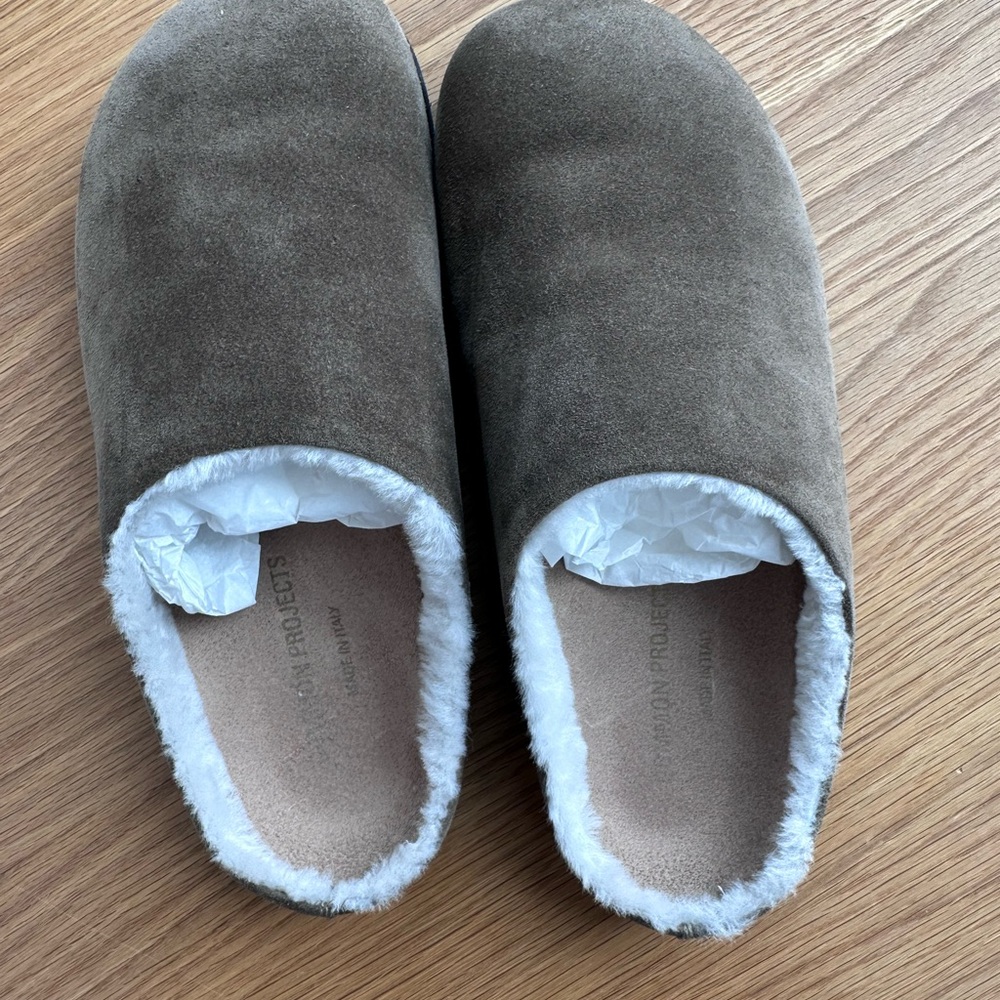 Common Projects Women's Grey Suede Shearling-Lined Clogs